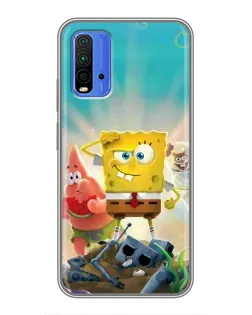 Чехол для Xiaomi Redmi 9T с картинкой «Спанч Боб победитель»