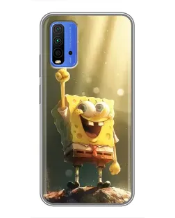 Чехол для Xiaomi Redmi 9T с картинкой «Сияющий Спанч Боб»