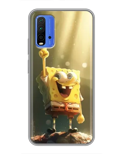 Чехол для Xiaomi Redmi 9T с картинкой «Сияющий Спанч Боб»
