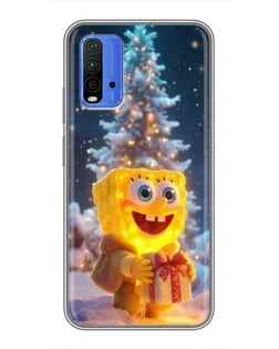 Чехол для Xiaomi Redmi 9T с картинкой «Рождественский Спанч Боб»