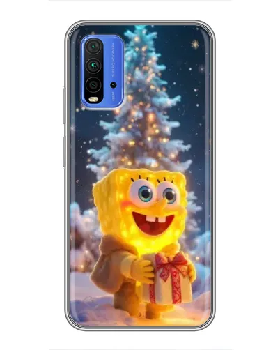 Чехол для Xiaomi Redmi 9T с картинкой «Рождественский Спанч Боб»