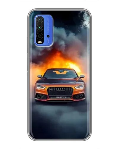 Чехол для Xiaomi Redmi 9T с картинкой «Audi в огненном дыму»