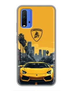 Чехол для Xiaomi Redmi 9T с картинкой «Желтый Lamborghini город»