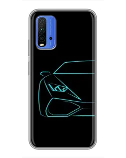 Чехол для Xiaomi Redmi 9T с картинкой «Голубой силуэт Lamborghini»