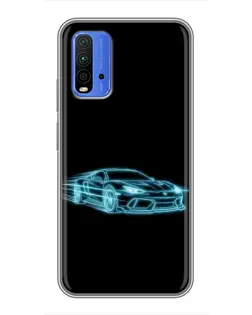 Чехол для Xiaomi Redmi 9T с картинкой «Неоновый контур Lamborghini»