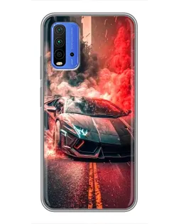 Чехол для Xiaomi Redmi 9T с картинкой «Lamborghini красный дым»