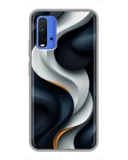 Чехол для Xiaomi Redmi 9T с картинкой «Объемные черно-белые ленты»
