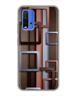 Чехол для Xiaomi Redmi 9T с картинкой «Коричневые объемные квадраты»