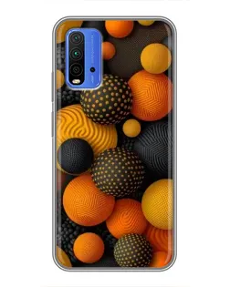 Чехол для Xiaomi Redmi 9T с картинкой «Объемные оранжевые сферы»