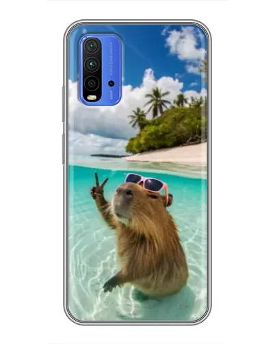Чехол для Xiaomi Redmi 9T с картинкой «Капибара на море»
