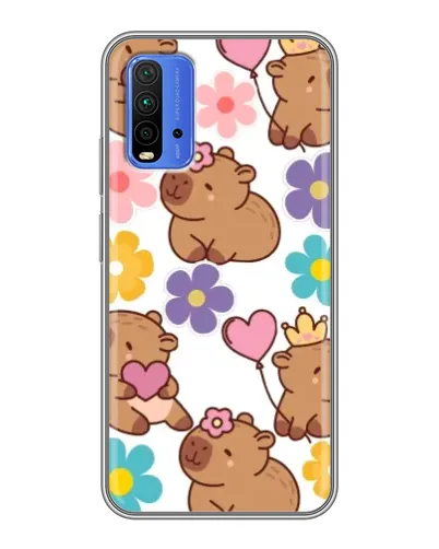 Чехол для Xiaomi Redmi 9T с картинкой «Цветочный паттерн капибар»