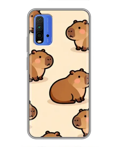 Чехол для Xiaomi Redmi 9T с картинкой «Паттерн милых капибар»