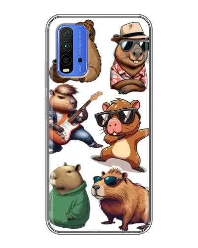 Чехол для Xiaomi Redmi 9T с картинкой «Крутые капибары музыканты»