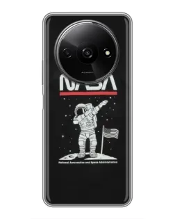 Чехол для Xiaomi Redmi A3 с картинкой «NASA — шагаем по Луне»