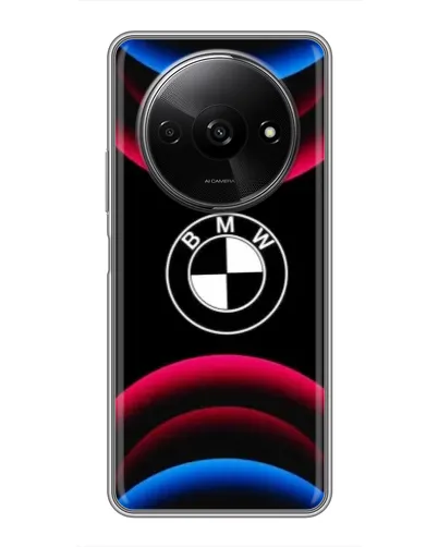 Чехол для Xiaomi Redmi A3 с картинкой «Логотип BMW и неоновые дуги»