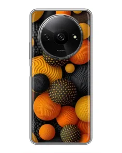 Чехол для Xiaomi Redmi A3 с картинкой «Объемные оранжевые сферы»
