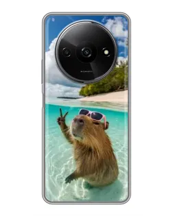 Чехол для Xiaomi Redmi A3 с картинкой «Капибара на море»