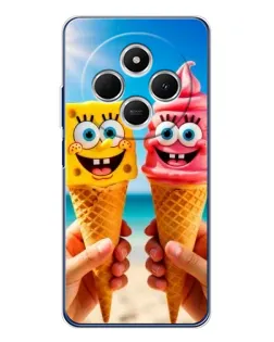Чехол для Xiaomi Redmi A4 5G с картинкой «Спанч Боб мороженое»