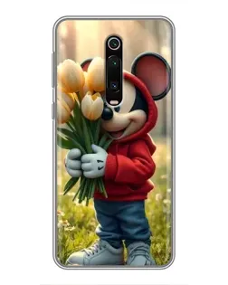 Чехол для Xiaomi Mi 9T Pro с картинкой «Микки с тюльпанами»