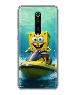 Чехол для Xiaomi Mi 9T Pro с картинкой «Спанч Боб на гидроцикле»