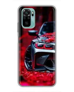 Чохол для Xiaomi Redmi Note 10 5G з картинкою «Спортивна BMW та квіти»