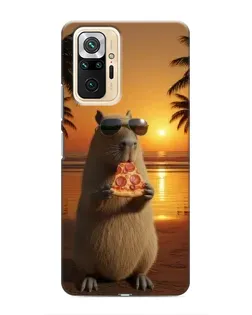 Чехол для Xiaomi Redmi Note 10 Pro с картинкой «Капибара с пиццей»