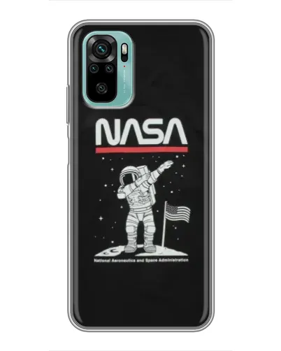 Чехол для Xiaomi Redmi Note 10 с картинкой «NASA — шагаем по Луне»