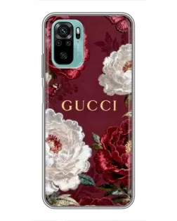 Чехол для Xiaomi Redmi Note 10 с картинкой «Gucci — бордовые розы»