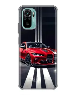 Чехол для Xiaomi Redmi Note 10 с картинкой «Красная BMW на дороге»