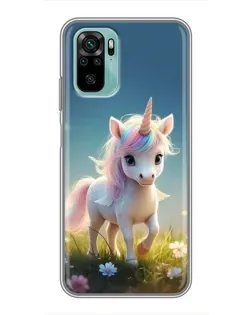 Чехол для Xiaomi Redmi Note 10 с картинкой «Единорог на поляне»