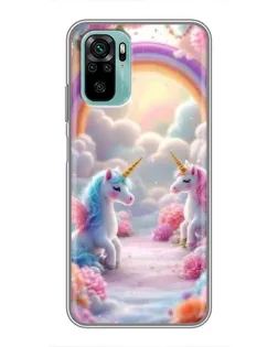 Чехол для Xiaomi Redmi Note 10 с картинкой «Радуга и единороги»