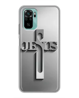 Чехол для Xiaomi Redmi Note 10 с картинкой «Металлический крест Jesus»