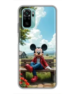 Чехол для Xiaomi Redmi Note 10 с картинкой «Микки на скамейке»