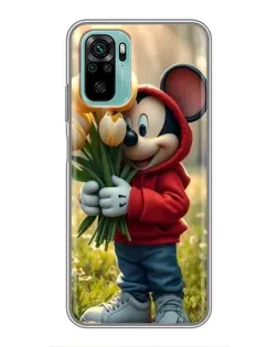 Чехол для Xiaomi Redmi Note 10 с картинкой «Микки с тюльпанами»