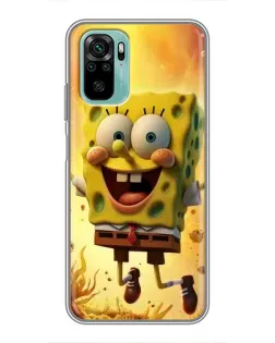 Чехол для Xiaomi Redmi Note 10 с картинкой «Губка Боб прыгает»