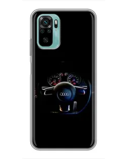 Чехол для Xiaomi Redmi Note 10 с картинкой «Салон Audi — руль»
