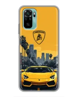 Чехол для Xiaomi Redmi Note 10 с картинкой «Желтый Lamborghini город»