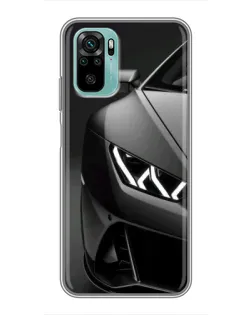 Чехол для Xiaomi Redmi Note 10 с картинкой «Lamborghini фары детализация»