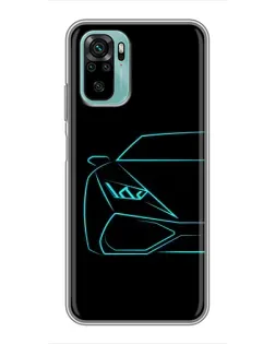 Чехол для Xiaomi Redmi Note 10 с картинкой «Голубой силуэт Lamborghini»