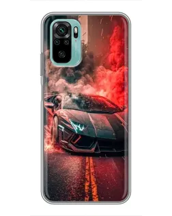 Чехол для Xiaomi Redmi Note 10 с картинкой «Lamborghini красный дым»