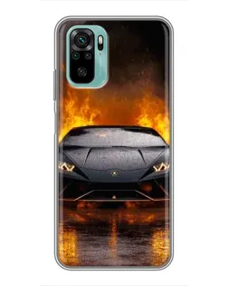 Чехол для Xiaomi Redmi Note 10 с картинкой «Lamborghini в огне»