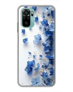 Чехол для Xiaomi Redmi Note 10 с картинкой «Голубой цветочный каскад»