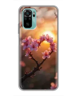 Чехол для Xiaomi Redmi Note 10 с картинкой «Розовый цвет сердце на фоне заката»
