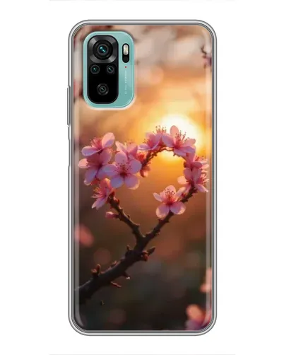Чехол для Xiaomi Redmi Note 10 с картинкой «Розовый цвет сердце на фоне заката»