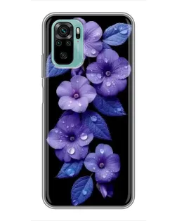 Чехол для Xiaomi Redmi Note 10 с картинкой «Фиолетовые цветы с росою»