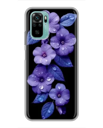 Чехол для Xiaomi Redmi Note 10 с картинкой «Фиолетовые цветы с росою»