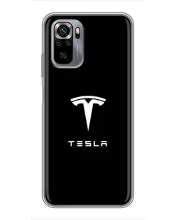 Чехол для Xiaomi Redmi Note 10S с картинкой «Tesla White Logo»