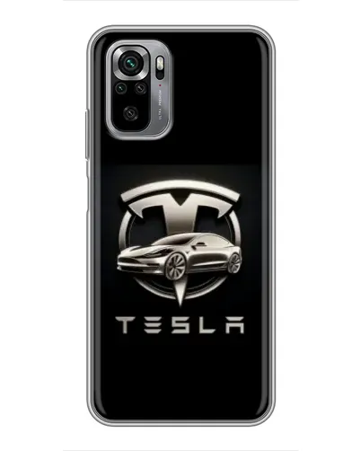 Чехол для Xiaomi Redmi Note 10S с картинкой «Tesla — серебристое авто»