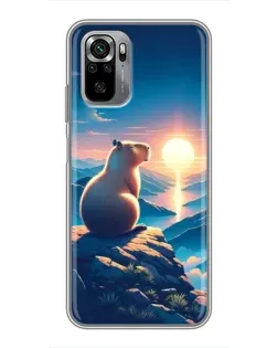 Чехол для Xiaomi Redmi Note 10S с картинкой «Закат солнца с капибарой»
