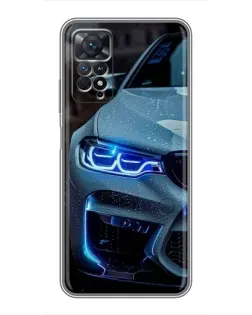 Чехол для Xiaomi Redmi Note 11 Pro с картинкой «Взгляд BMW с синими фарами» Чехол для Xiaomi Redmi Note 11 Pro с картинкой «Взгляд BMW с синими фарами»